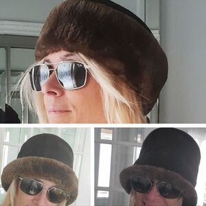 Sheared Beaver Fur & Suede Bucket Foldable Brim Hat